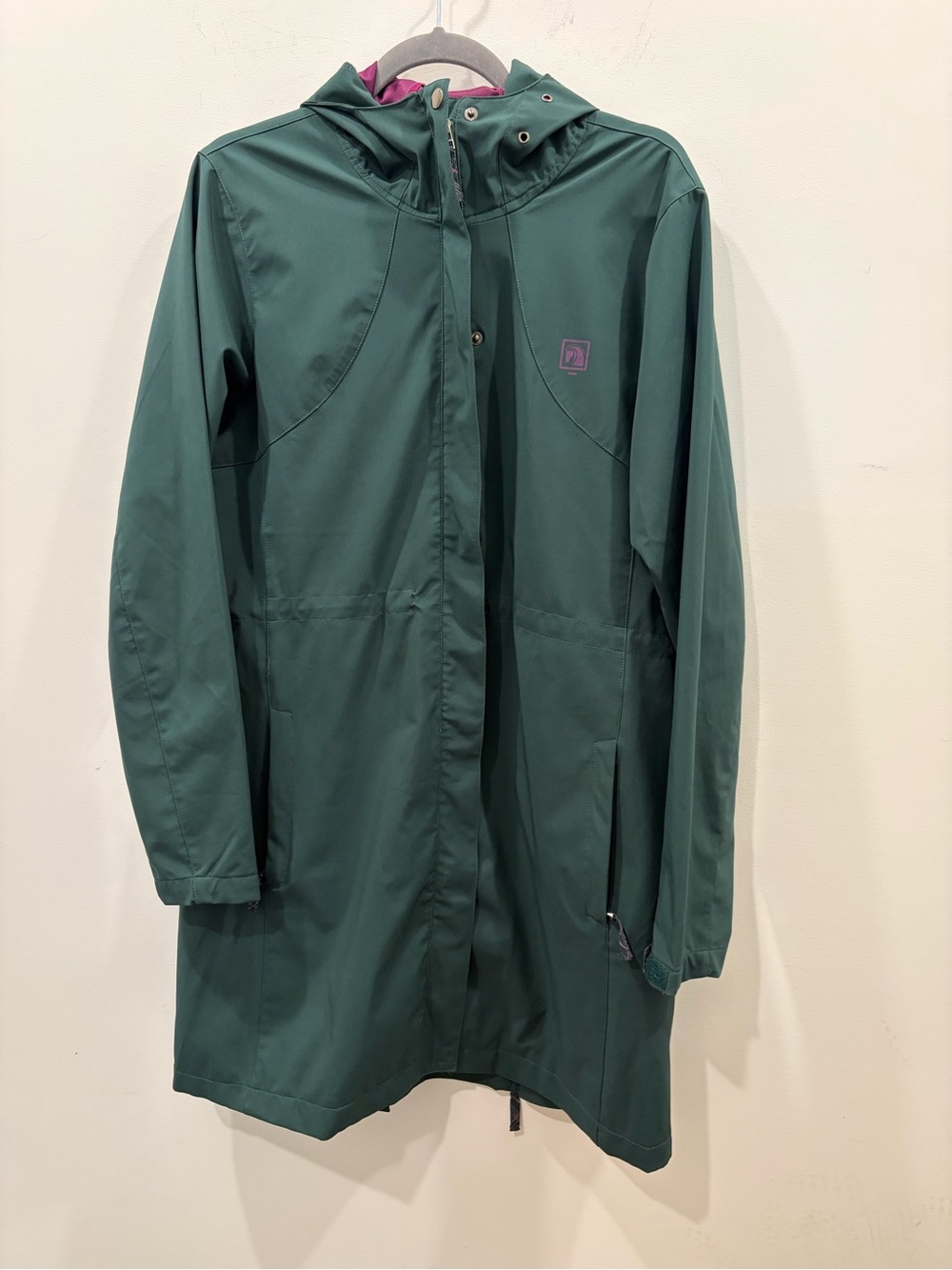 Romfh Dark Green equestrian Riding rain jacket magenta lining